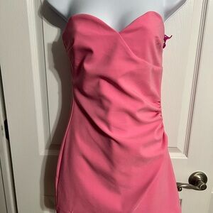 SOLD. Zara Pink Ruched Strapless Cocktail Dress